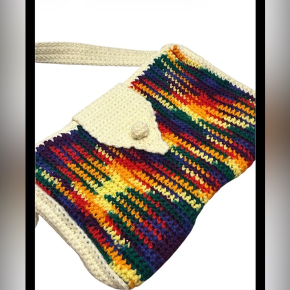 Handbags - Hand Crocheted Boho Rainbow Crossbody Purse W Button Closure
